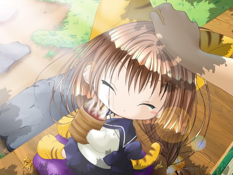 Anime girl drinking tea