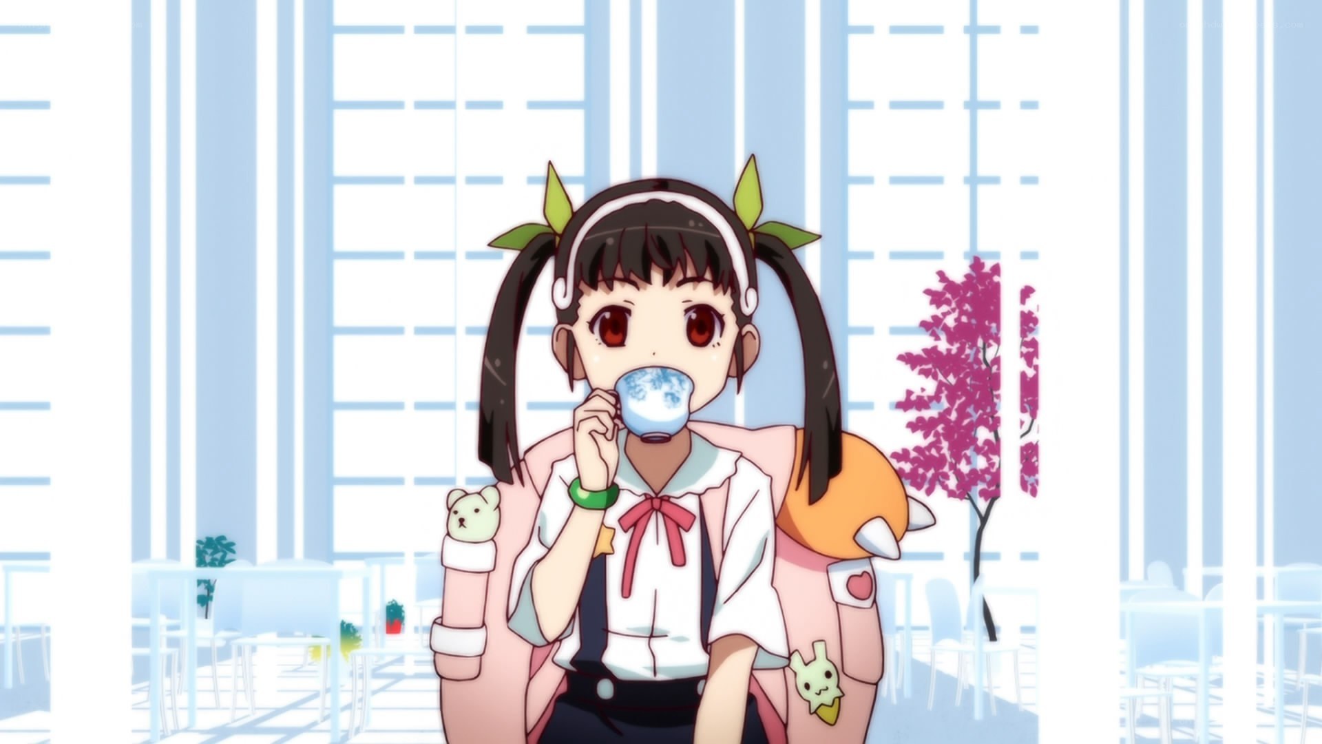 anime girl drinking tea