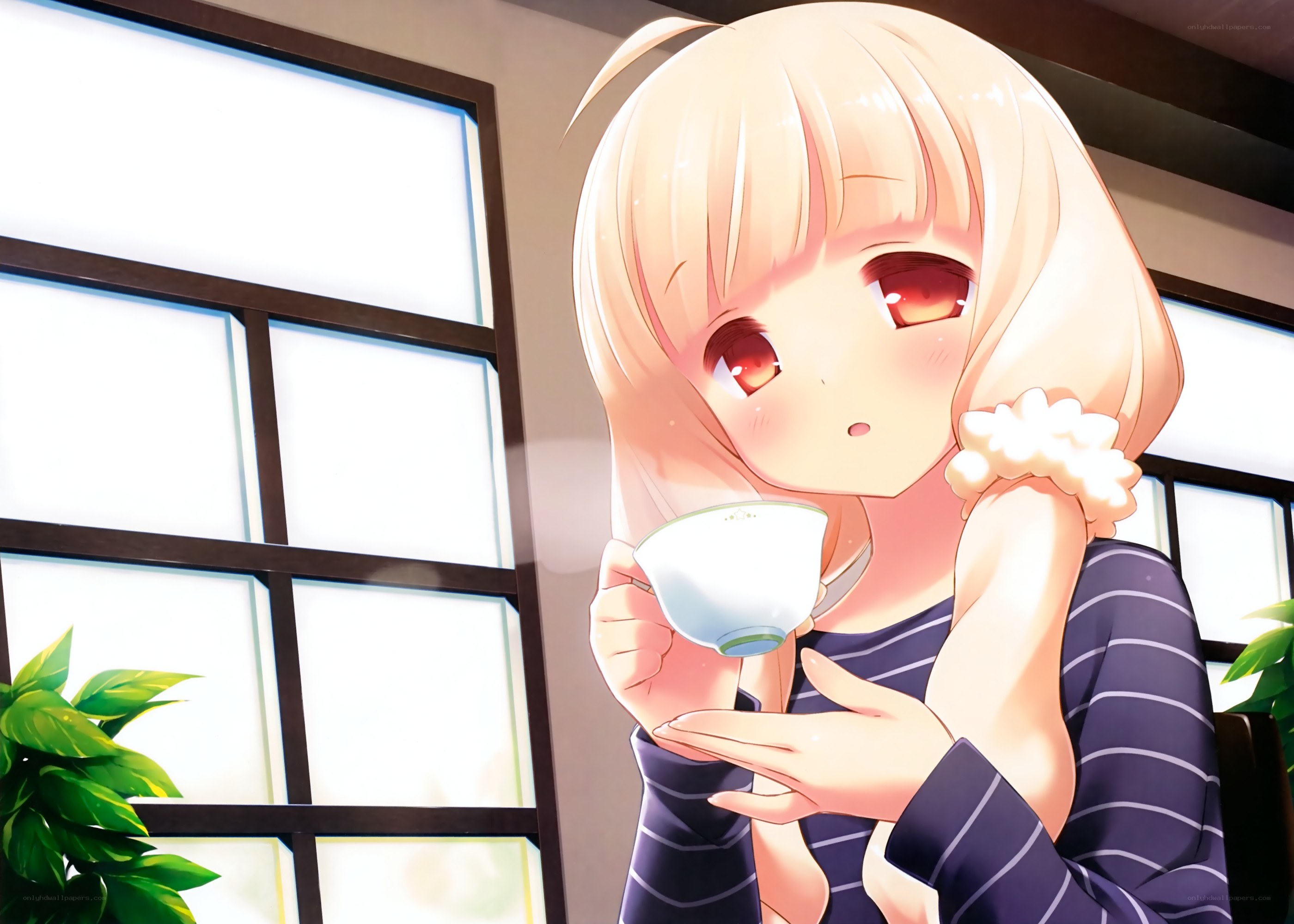 anime girl drinking tea