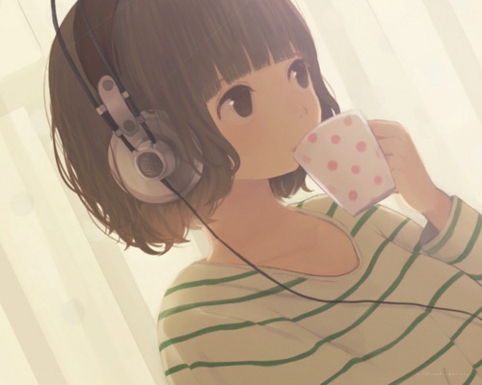 anime girl drinking tea