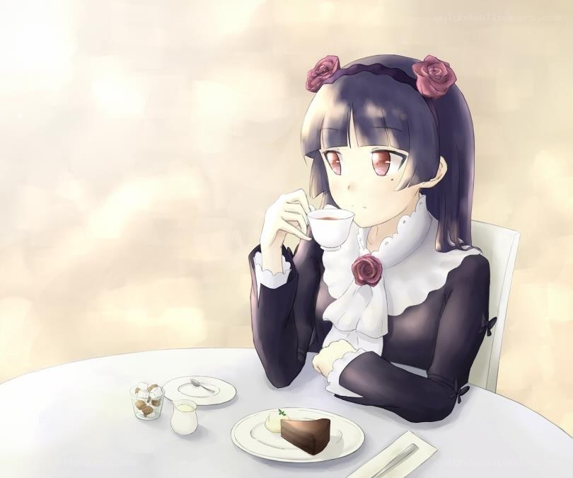 anime girl drinking tea