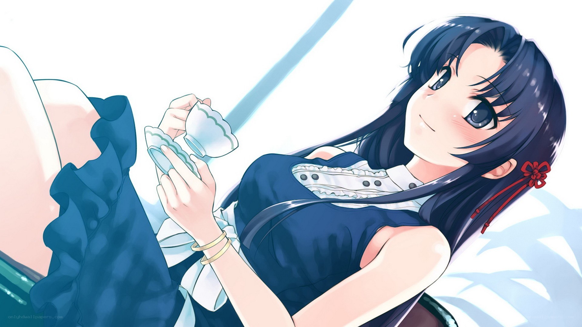 anime girl drinking tea