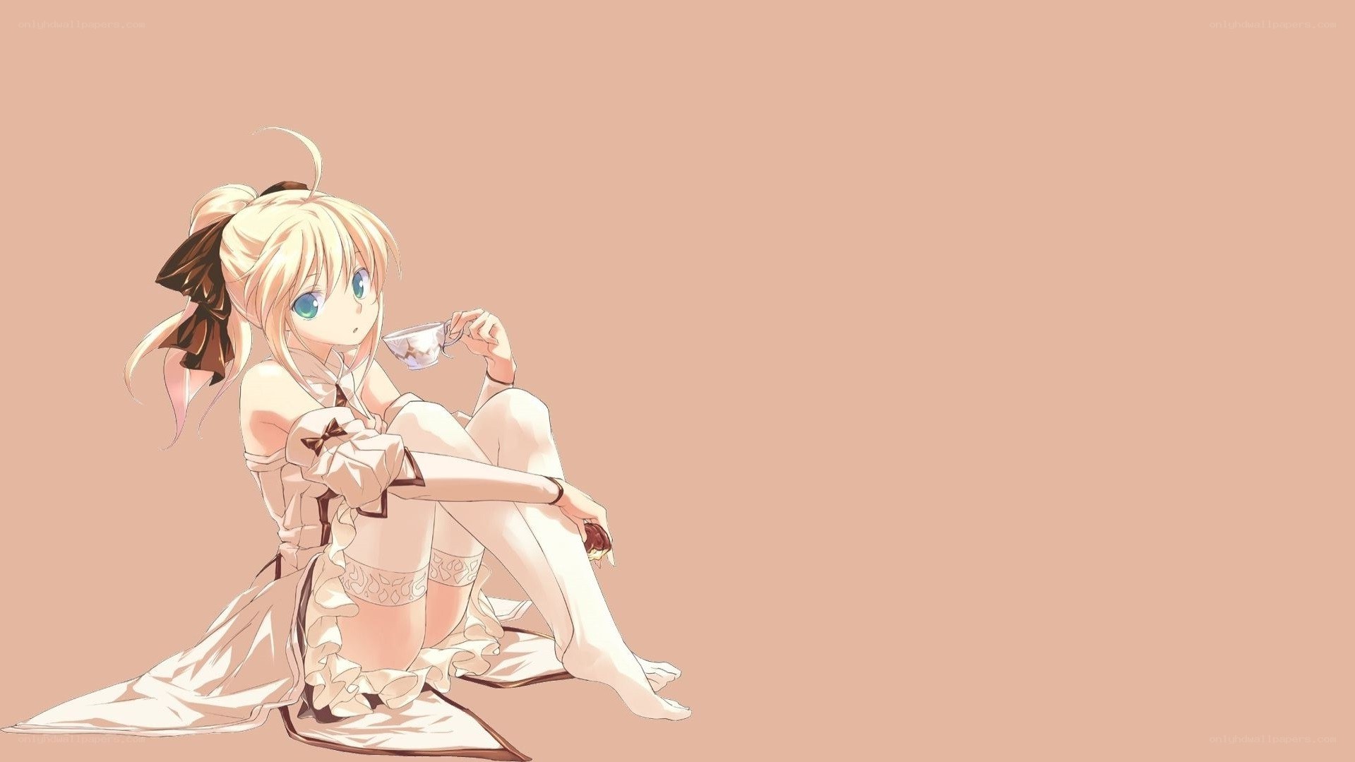 anime girl drinking tea