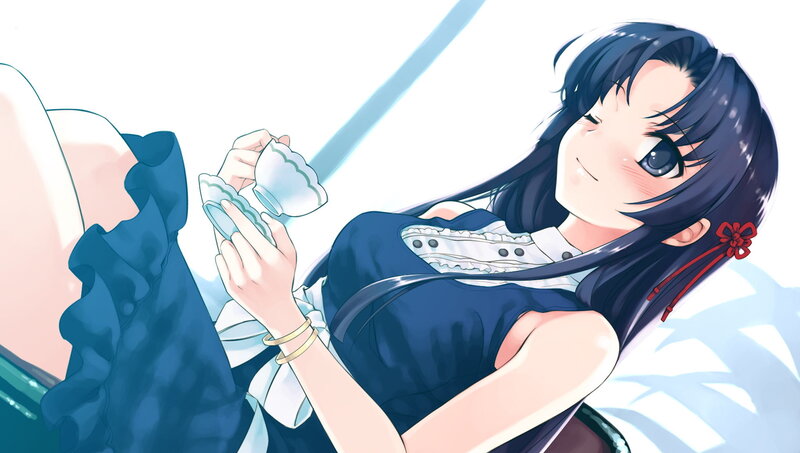 anime girl drinking tea
