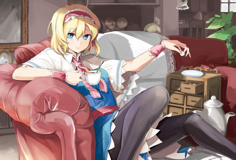 anime girl drinking tea
