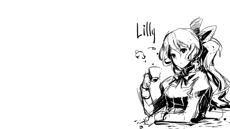 Anime Girl Drinking Tea — Black
