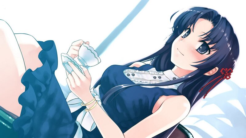 Anime Girl Drinking Tea — Blue, Calm, Afternoon, Tea Cup