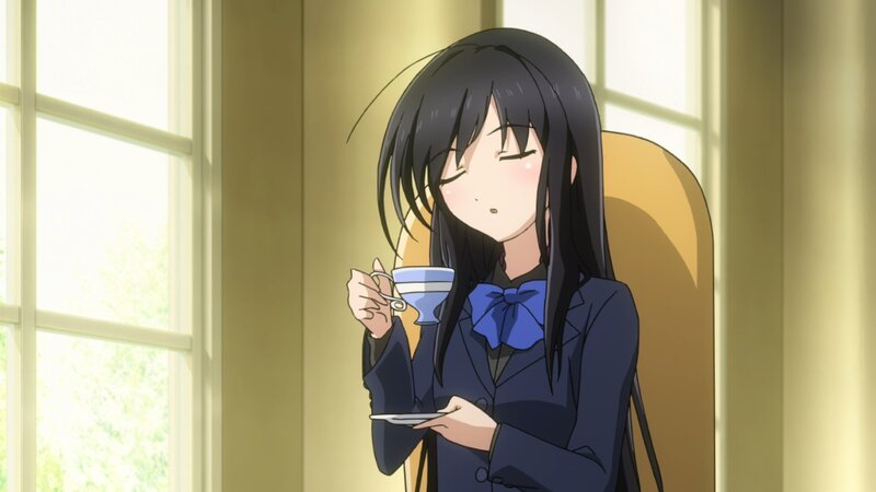 Anime Girl Drinking Tea — Blue, Calm, Morning
