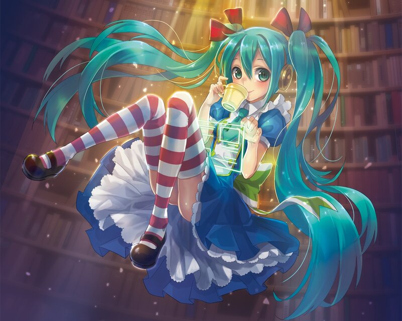 Anime Girl Drinking Tea — Blue, Calm