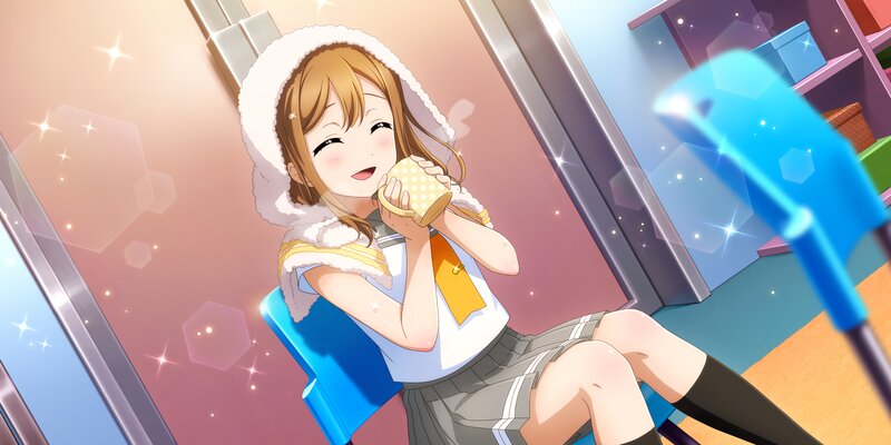 Anime Girl Drinking Tea — Blue, Cheerful