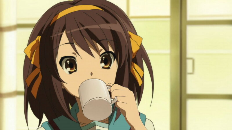 Anime Girl Drinking Tea — Brown