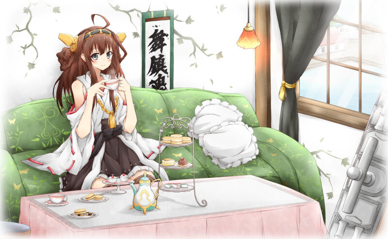 Anime Girl Drinking Tea — Green