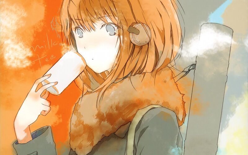 Anime Girl Drinking Tea — Orange
