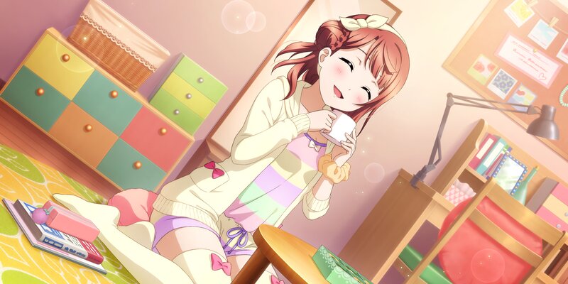 Anime Girl Drinking Tea — Pink, Cheerful