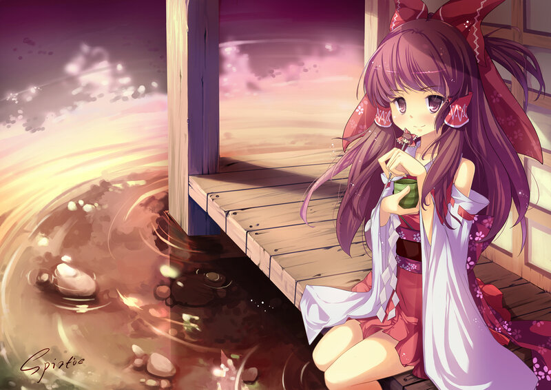 Anime Girl Drinking Tea — Purple