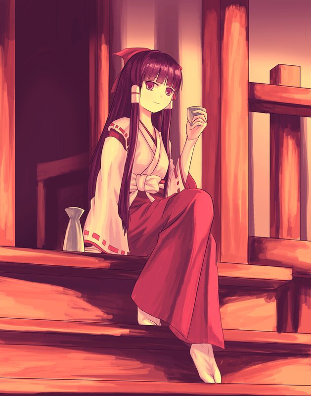Anime Girl Drinking Tea — Red, Calm, Sunset