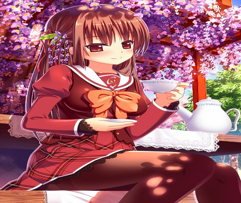 Anime Girl Drinking Tea — Red