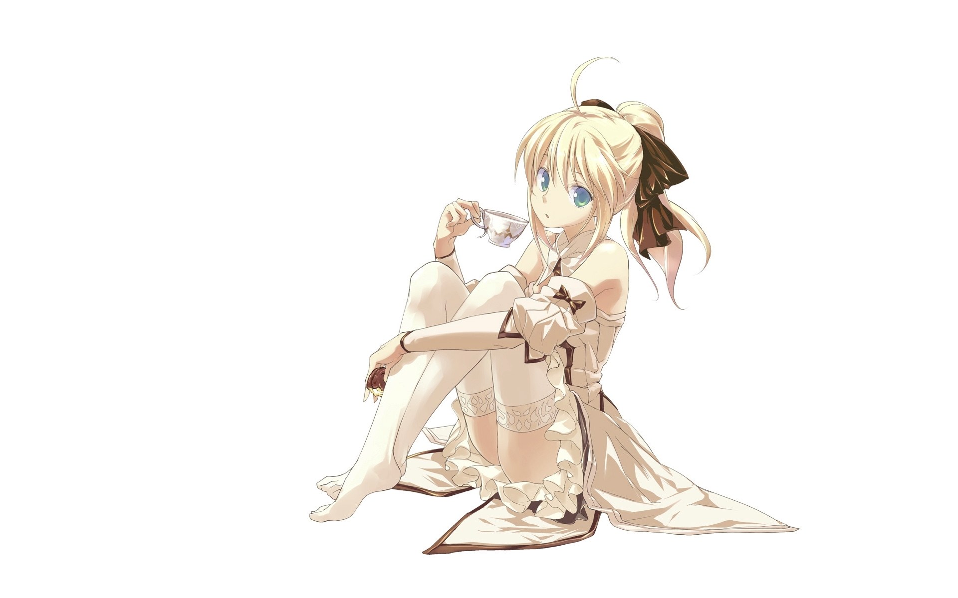 anime girl drinking tea