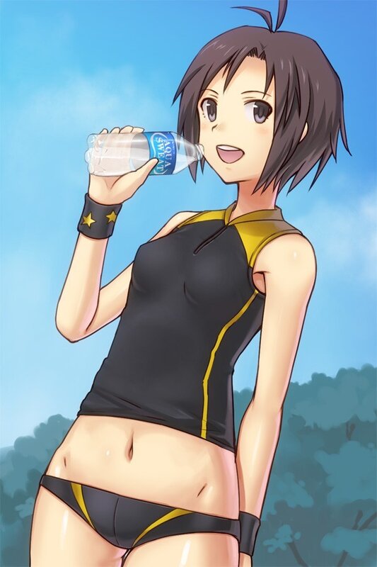 anime girl drinking water