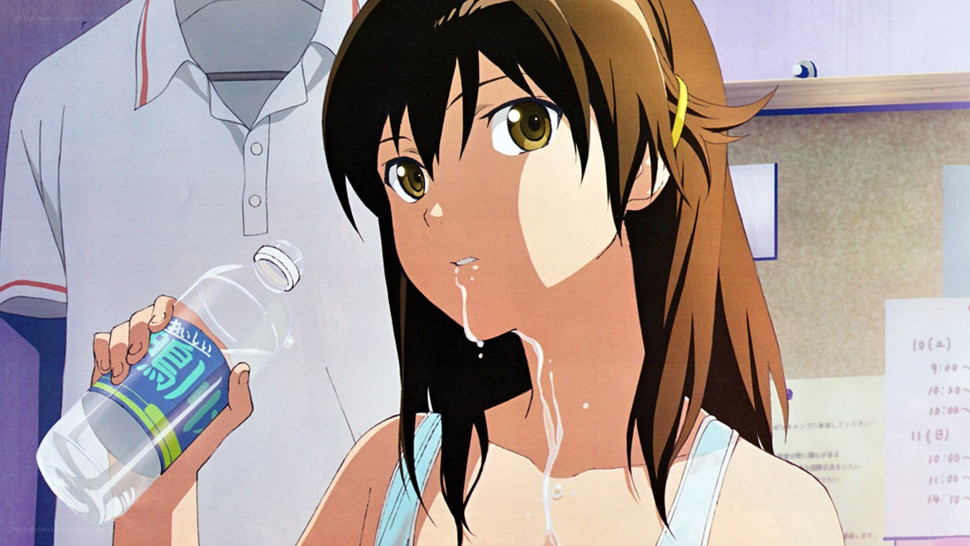 anime girl drinking water