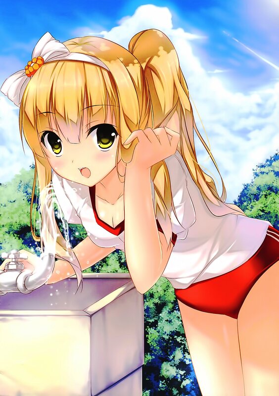 anime girl drinking water