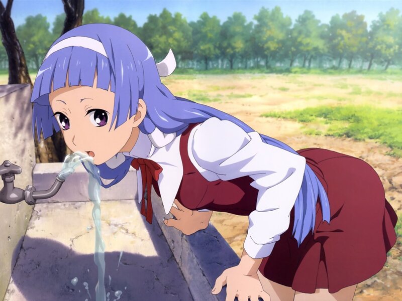 anime girl drinking water