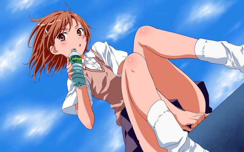 Anime Girl Drinking Water — Blue, Bright, Active
