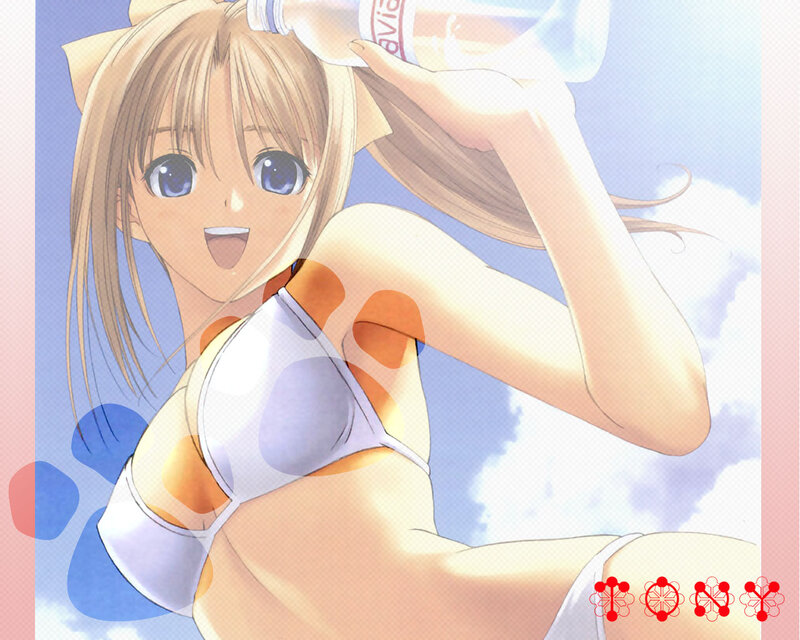 Anime Girl Drinking Water — Blue, Bright, Cheerful