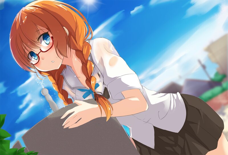 Anime Girl Drinking Water — Blue, Bright