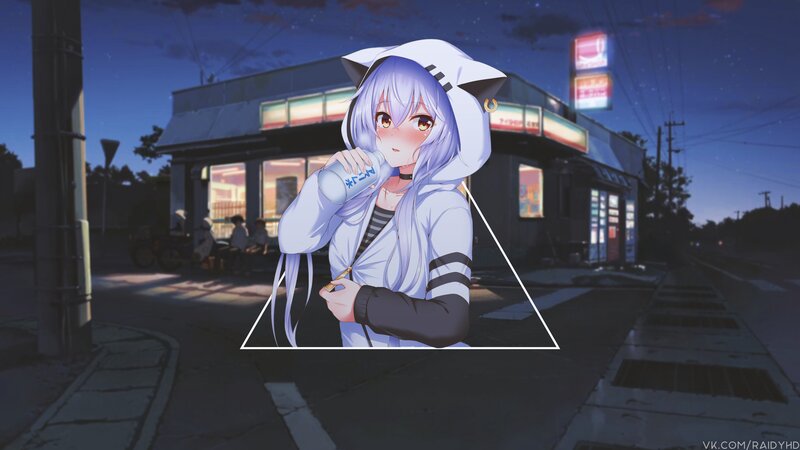 Anime Girl Drinking Water — Blue, Calm, Night