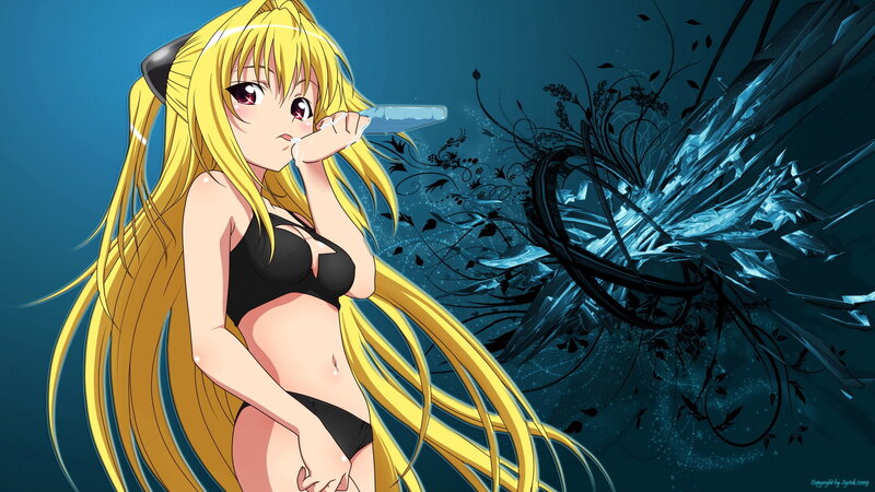 Anime Girl Drinking Water — Blue, Dramatic