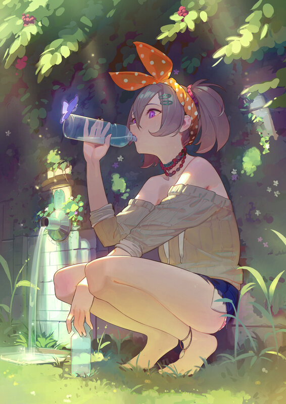 Anime Girl Drinking Water — Green