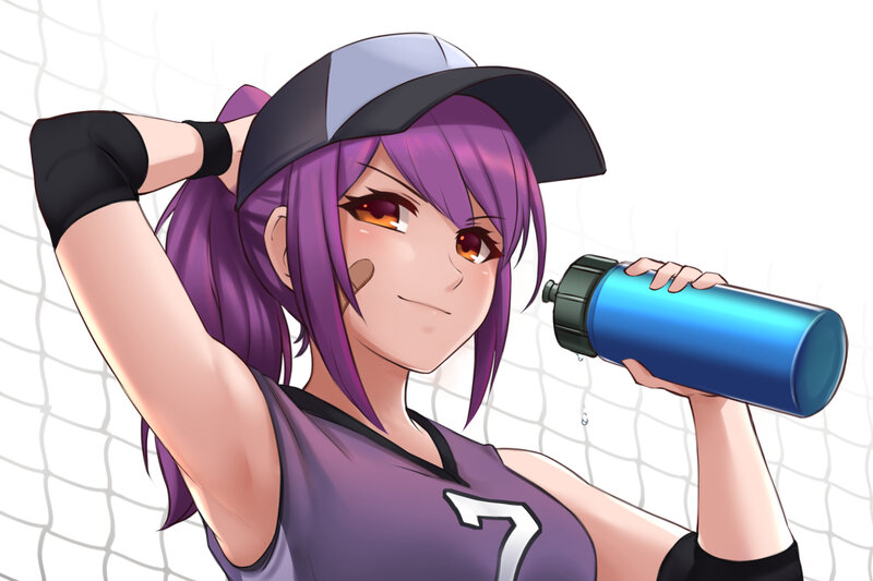 Anime Girl Drinking Water — Purple, Relaxed