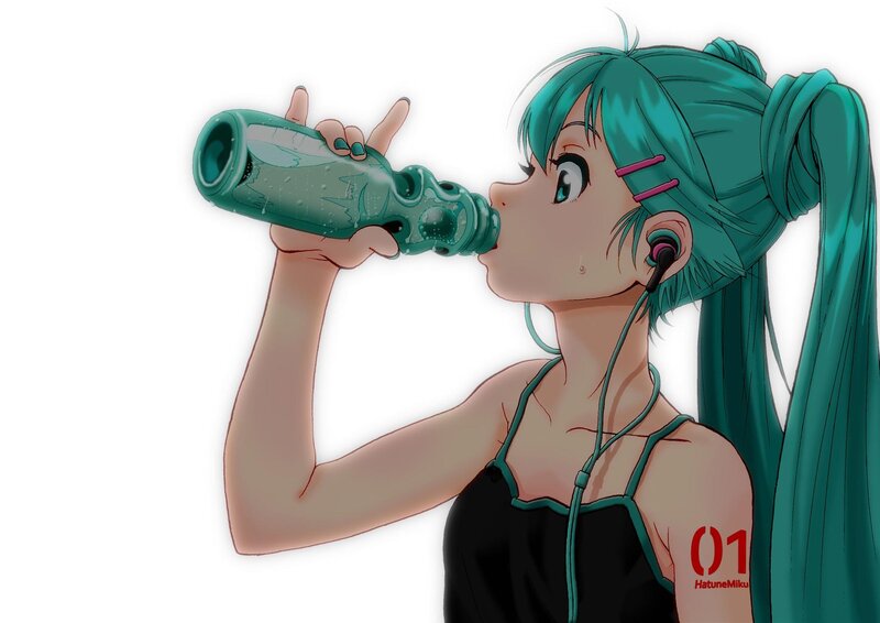 Anime Girl Drinking Water — Teal