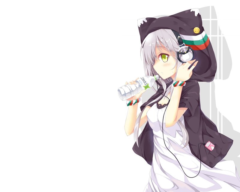 Anime Girl Drinking Water — White, Calm