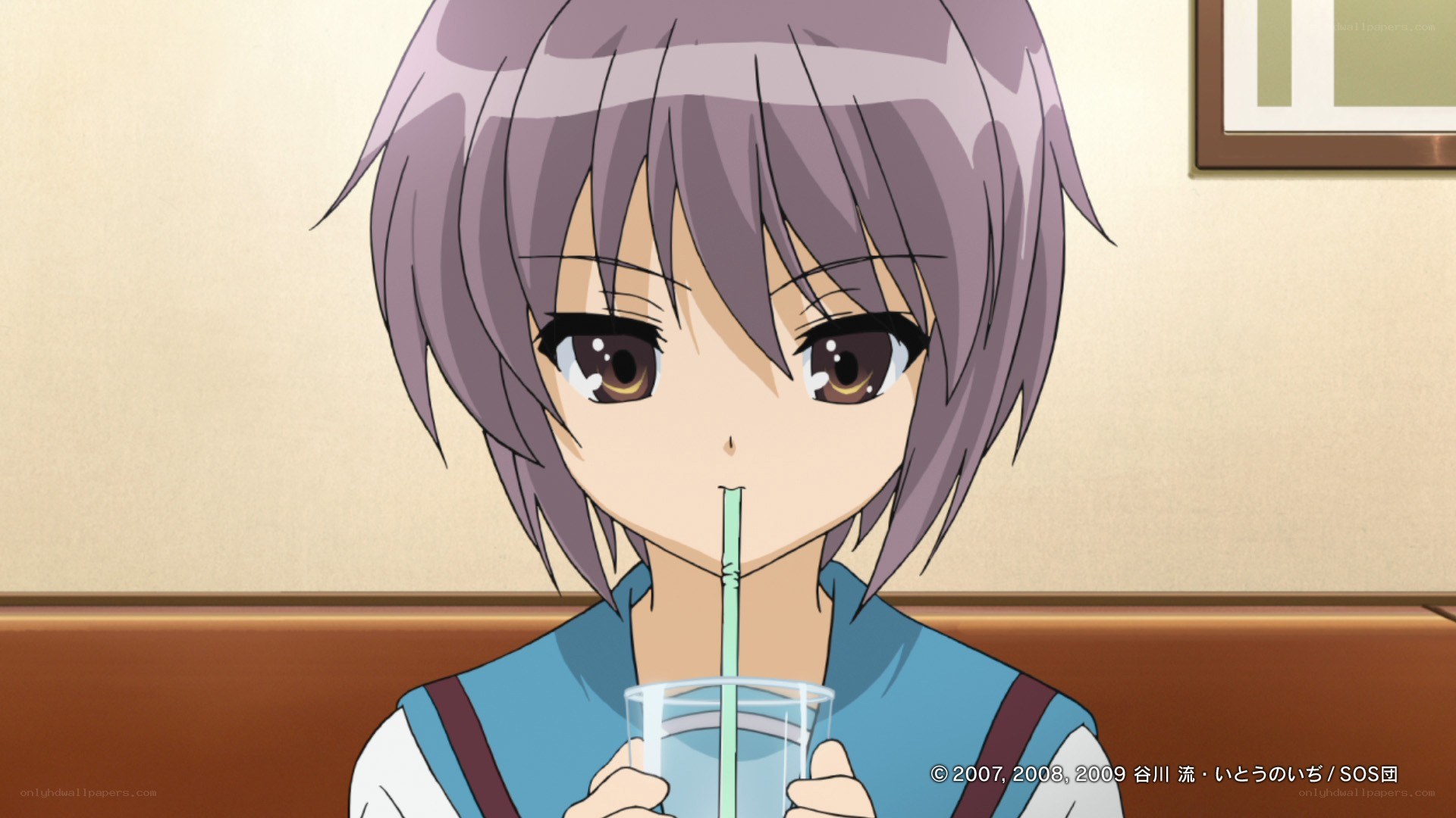 anime girl drinking with straw