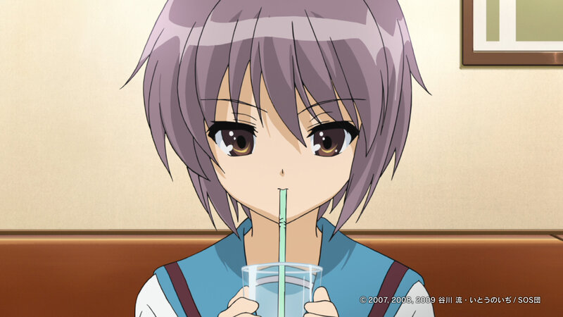 anime girl drinking with straw