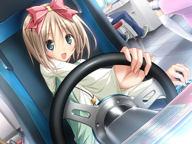 Anime Girl Driving Car — Blue