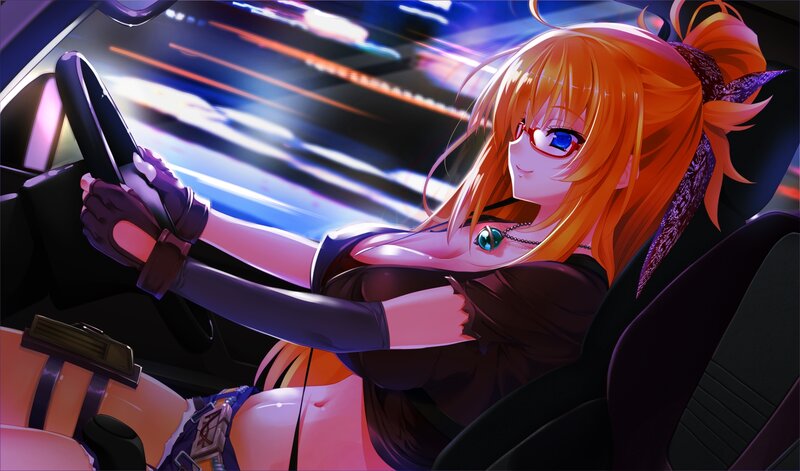Anime Girl Driving Car — Orange
