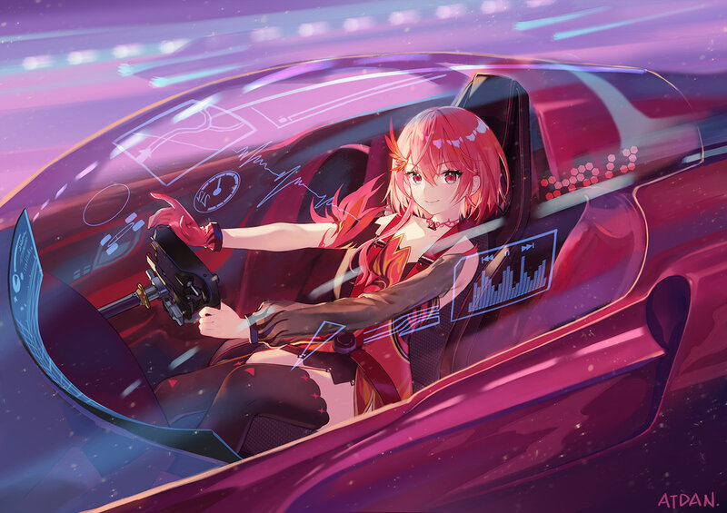 Anime Girl Driving Car — Purple
