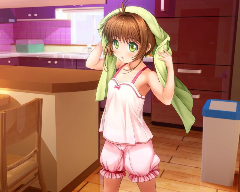 Anime Girl Drying Hair — Pink