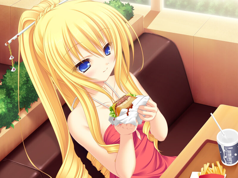 Anime girl eating a burger