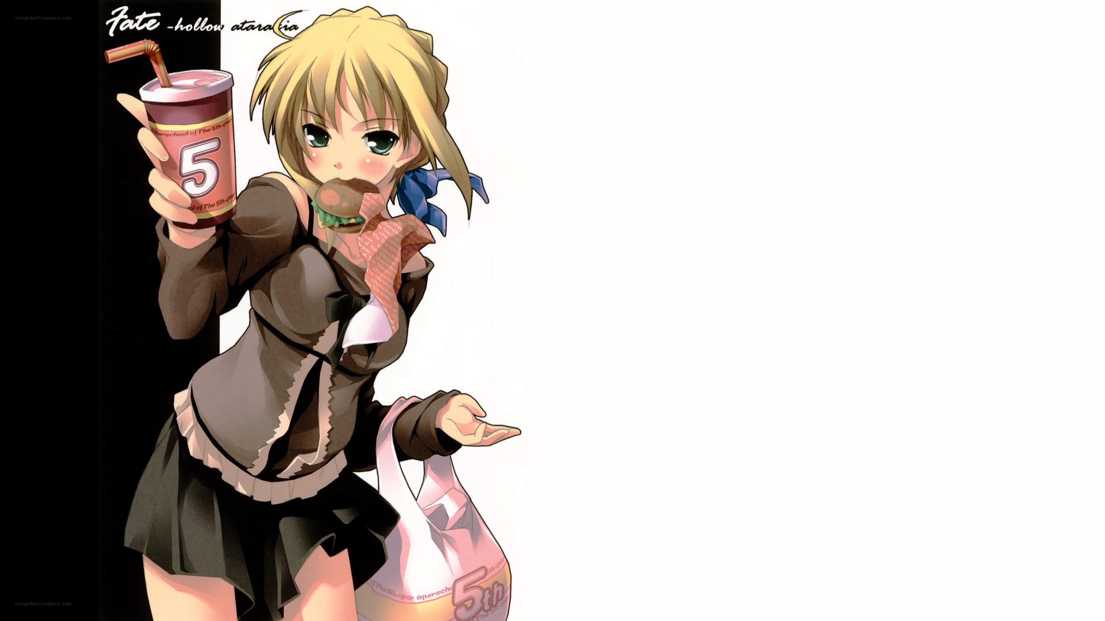 anime girl eating and drinking