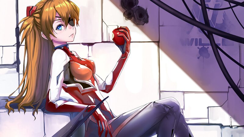 anime girl eating apple