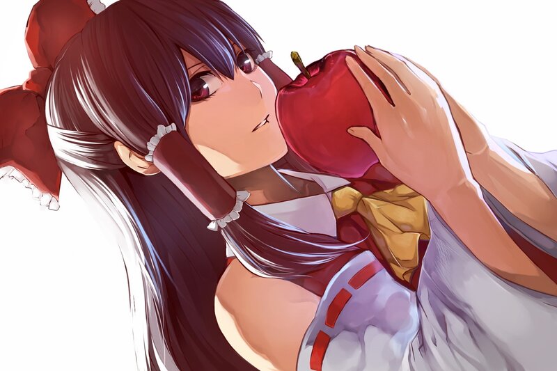 anime girl eating apple