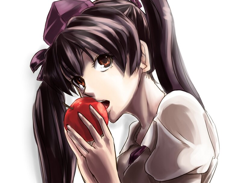 anime girl eating apple