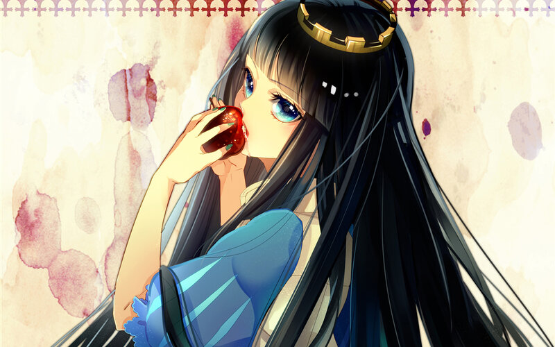 Anime Girl Eating Apple — Black