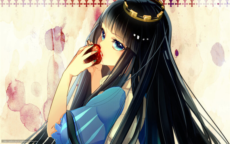 Anime Girl Eating Apple — Blue, Calm