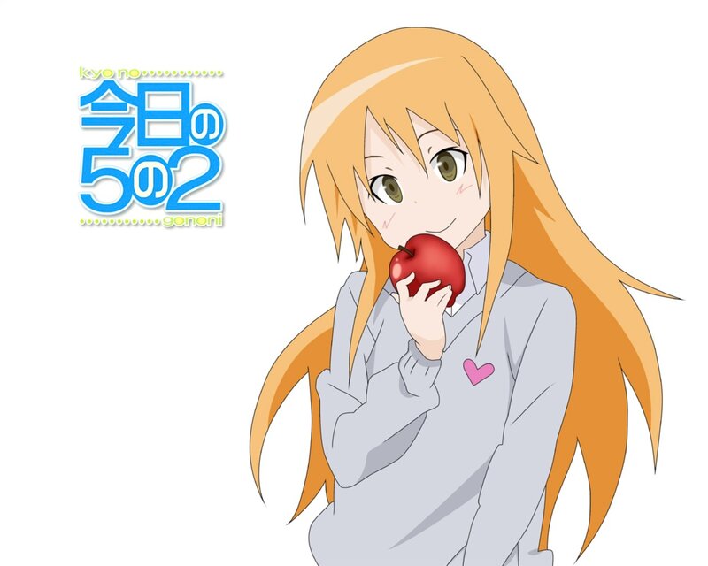 Anime Girl Eating Apple — Orange, Cheerful