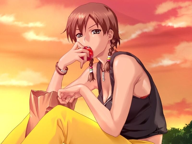 Anime Girl Eating Apple — Orange